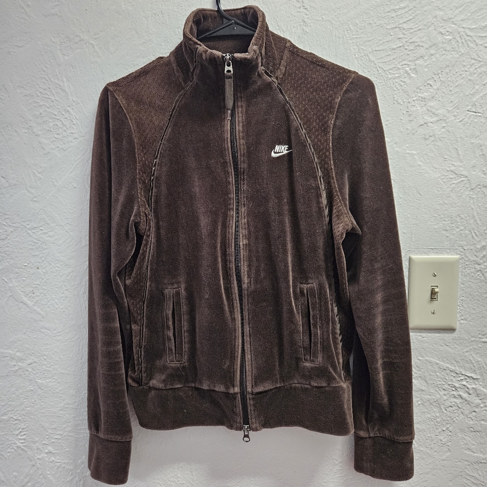Vintage Nike Velour Brown Y2K Track Jacket